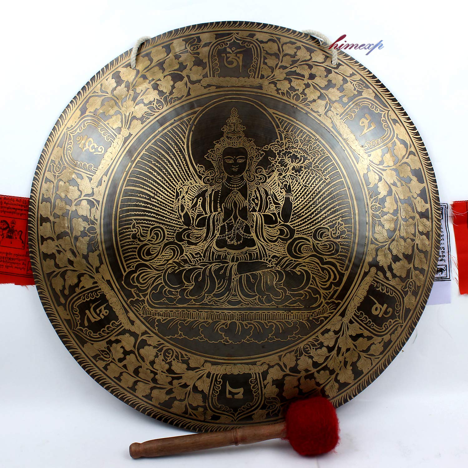 Gong tibetano curativo super sonoro intagliato Tara da 50 cm dal Nepal