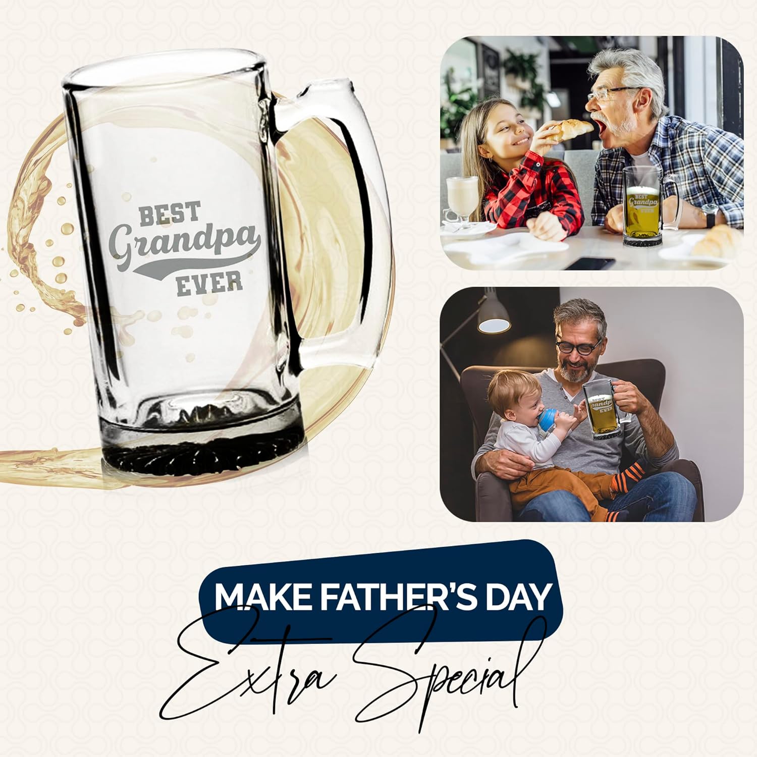 Your Dream Party Shop Best Grandpa Ever Beer Glass - 16oz Beer Mug, Funny Grandpa Gifts for Birthday or Father's Day, Papa Mug for Grandfather, Gifts from Grandkids, Present for Grandfather - Image 4