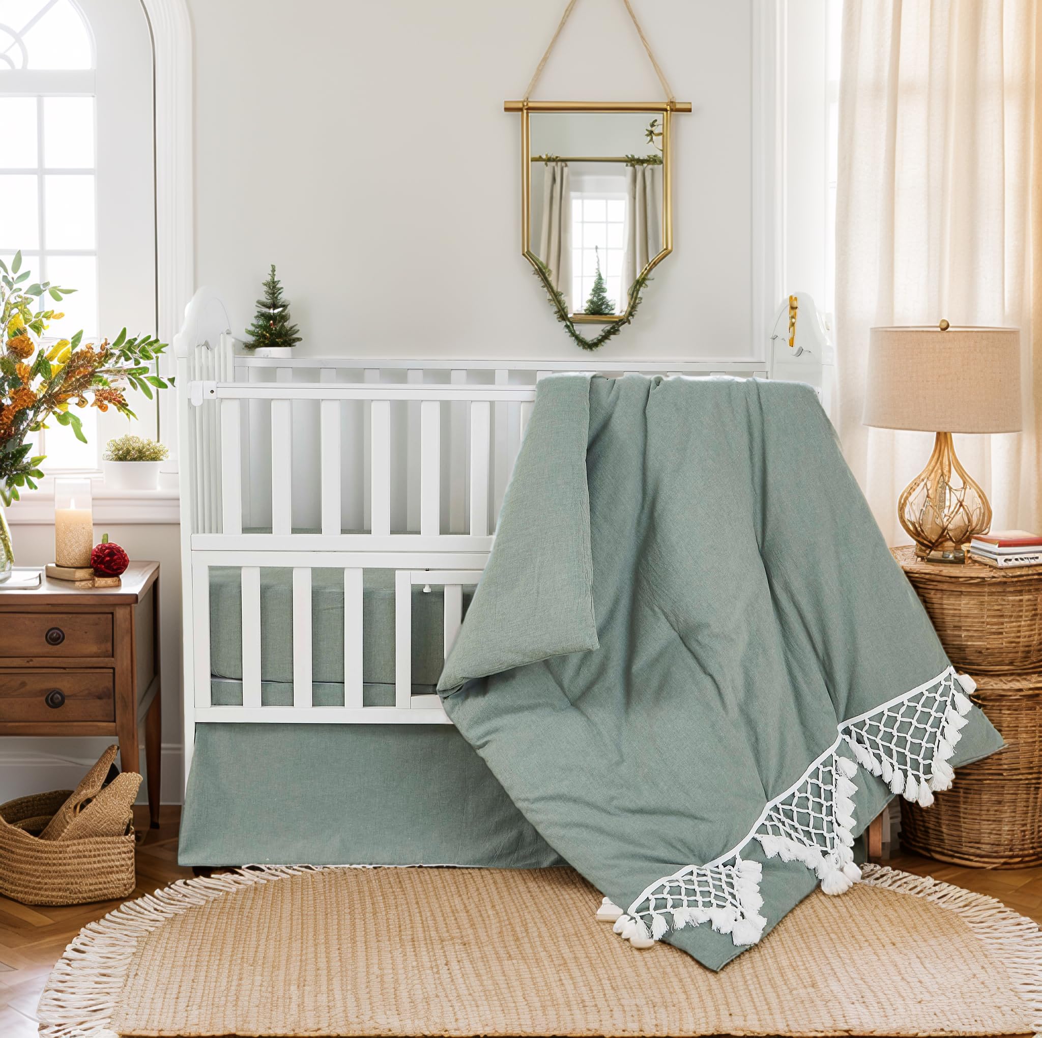 sage green crib and dresser set Farmyard Friends Sage Green Baby Nursery Fitted Crib Sheet main image 0