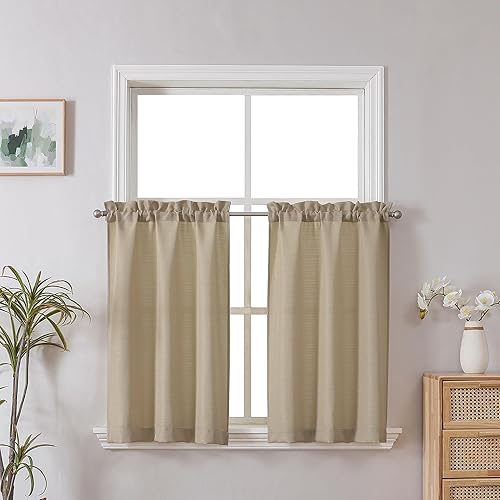 Miniatura 115 de Chyhomenyc Cortinas Rojas Navideñas de 84 Pulgadas de Largo Juego de 2 Paneles, Lino Sintético Texturizado Semi Filtrante de Luz Suave Aireado