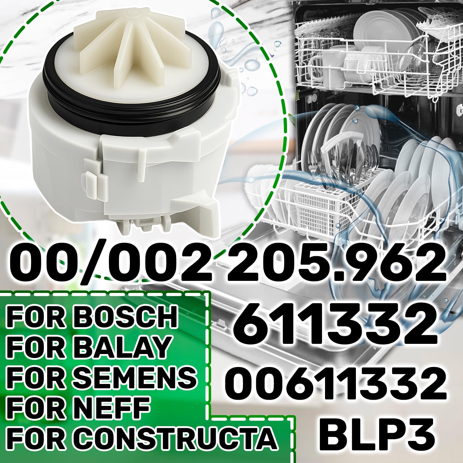 Pompa Lavastoviglie 15W 00611332 611332 per Bosch per Balay per Siemens