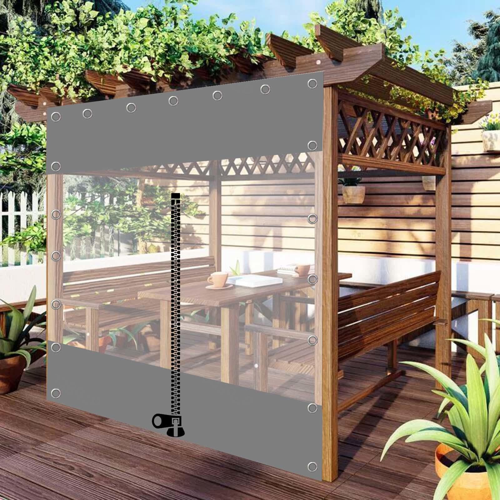 YHKJLYH Transparent Waterproof Tarpaulin,Outdoor Tarp Curtains With Zip,Pergola Patio Porch Carport Gazebo Grey Clear Tarpaulin Side Panels,Pvc Partition Rain Curtains With Grommets,W×H-2×3.3.0m(6.6