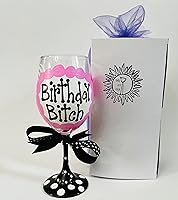 Vista 3 de Birthday Bitch Hand Painted Wine Glass