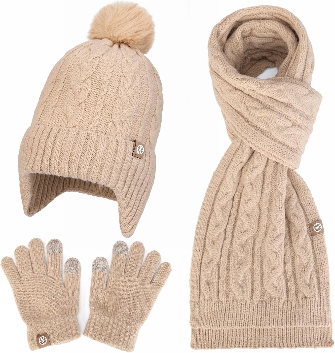 Kids Winter Hat Gloves Scarf Set for Girls Boys, Toddler Knit Beanie Hat & Pom Neck Warmer Mittens Fleece Lined Set
