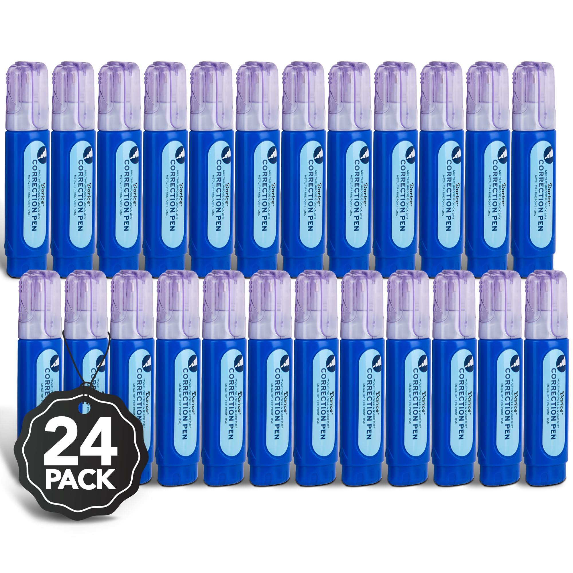 DARICE Lot de 24 stylos correcteurs liquides multi-usages avec pointe en métal pour l'école, le bureau et la maison