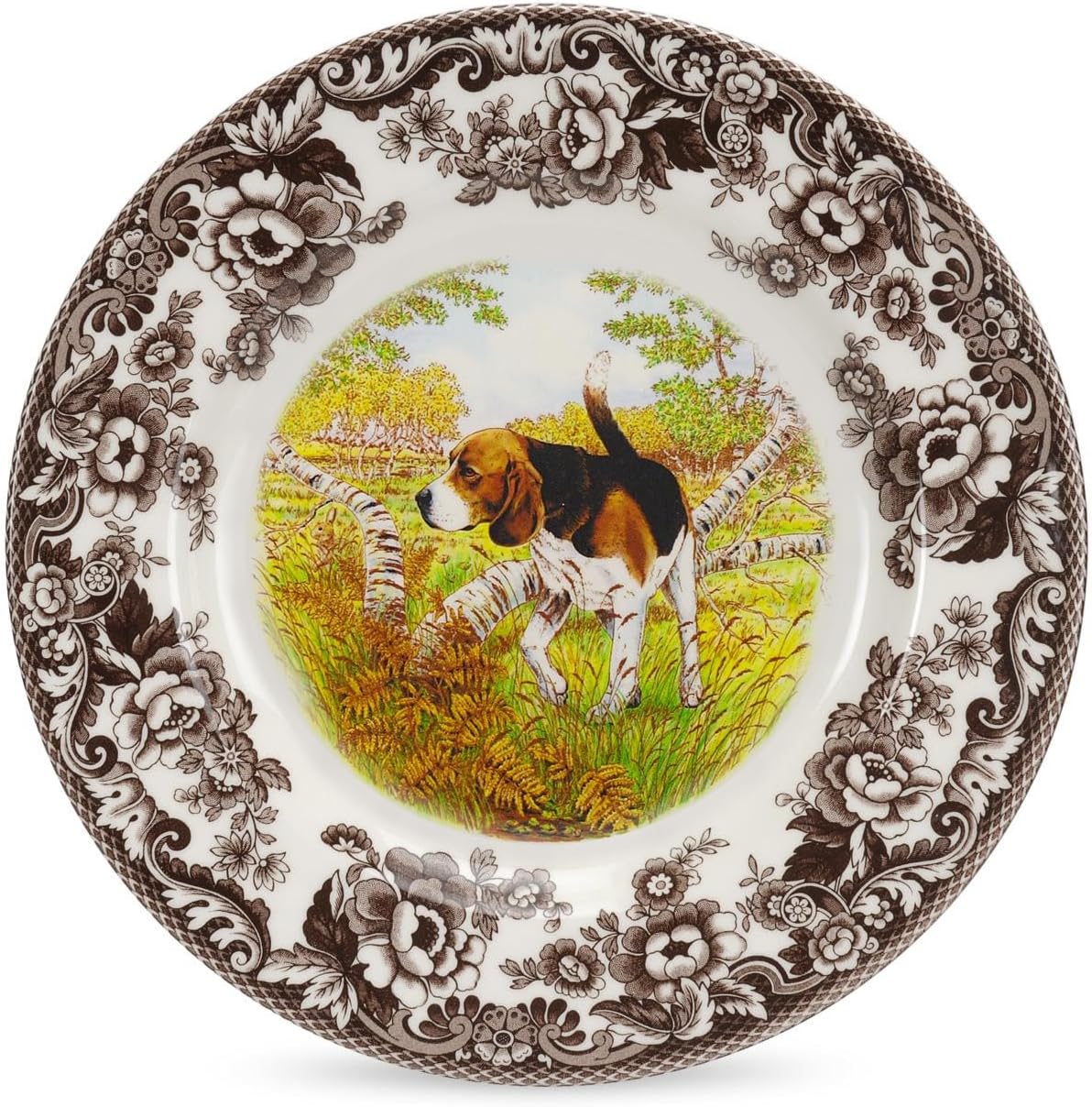 Spode Woodland Beagle Salad Plate (8 in) with Hunting Dog Border