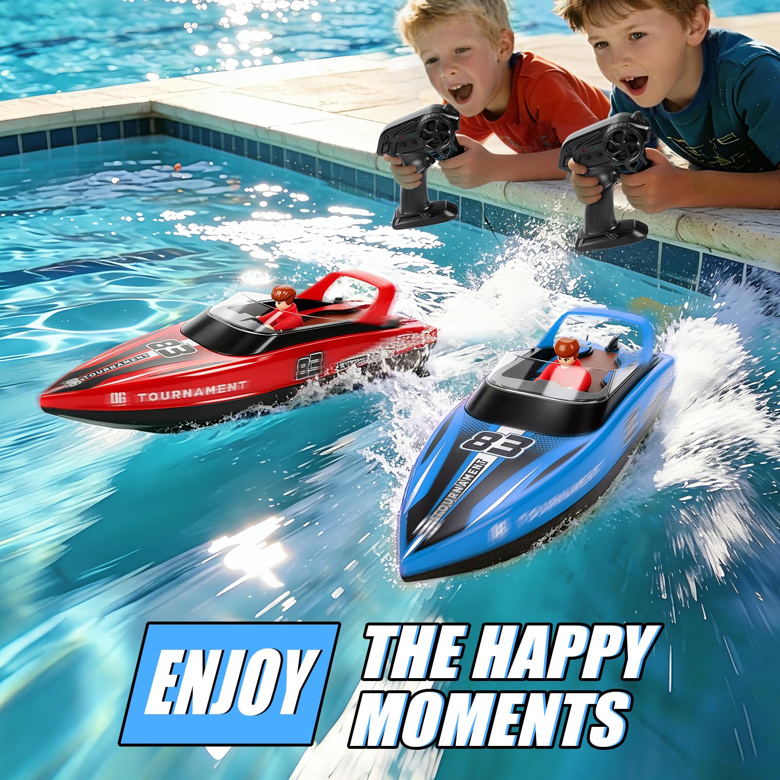 YOOHBERRYS Barco Teledirigido 2 Piezas, 2,4 GHz Barco de Control Remoto con Luces LED para Piscinas y Lagos, Barcos RC Regalo Juguete para Niños y Adultos (2PCS)