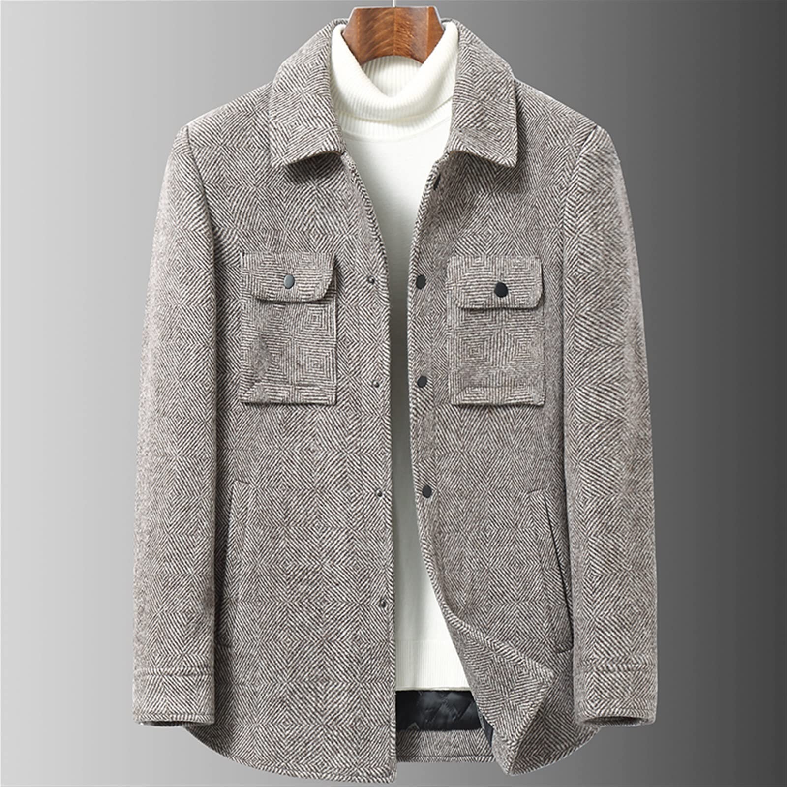 Cappotto da uomo in lana, monopetto, collo a revers, di media lunghezza, con tasche, elegante, alla moda, all'aperto, trench, giacca, autunno inverno per la protezione dal freddo e dal vento