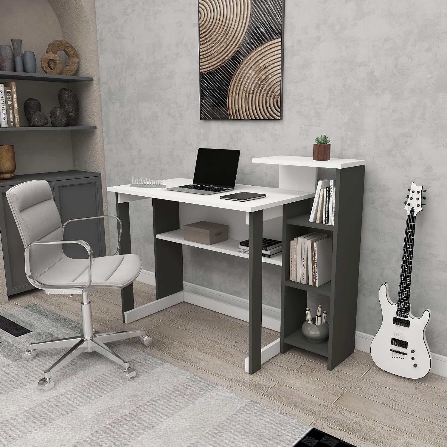 SAYE 5 Raflı Kitaplıklı Çalışma Masası (Antrasit - Beyaz)