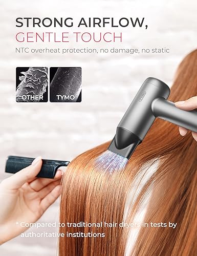 Miniatura 3 de TYMO Secador de pelo iónico, secador profesional con motor sin escobillas de 110000 RPM para secado rápido, secador de pelo ligero y compacto con
