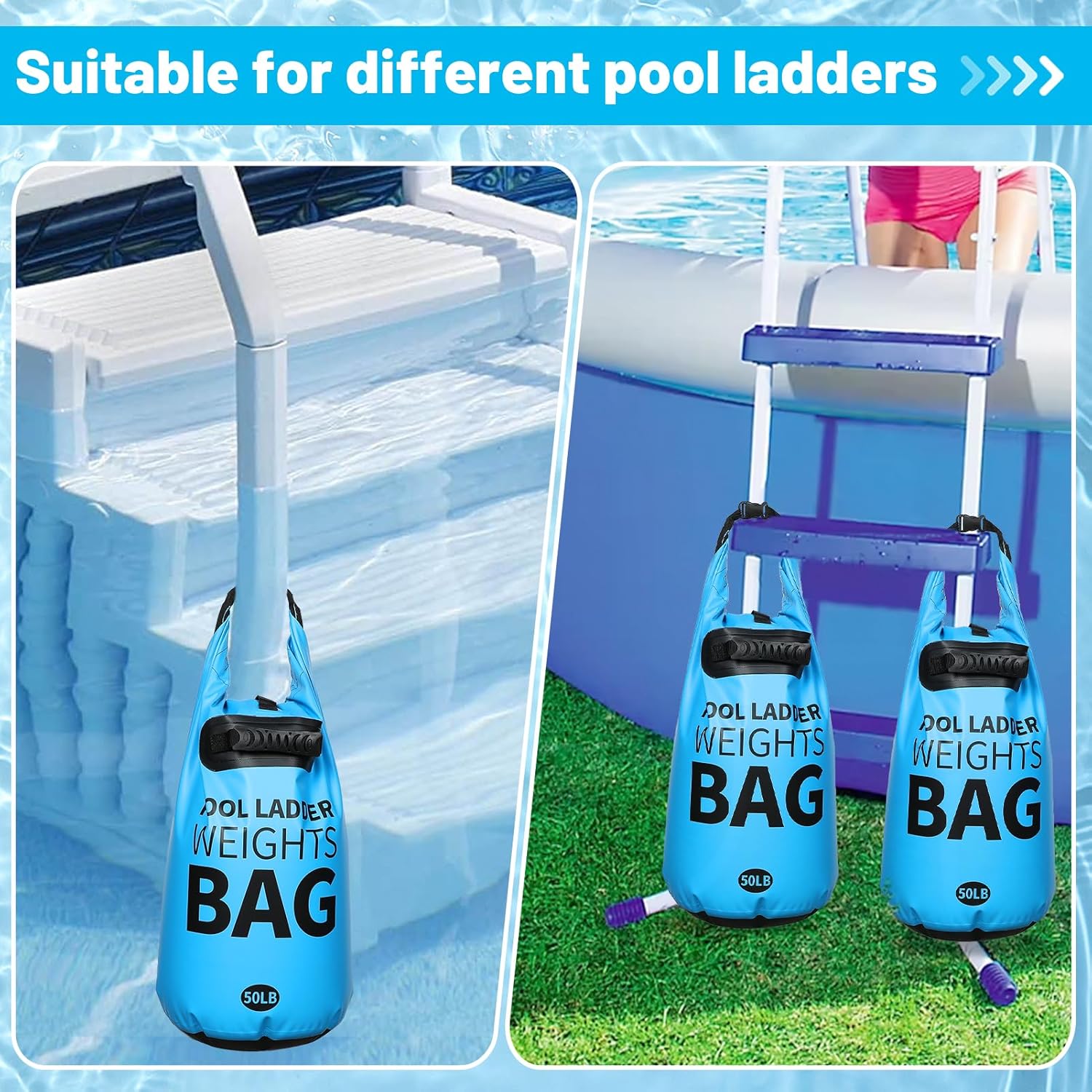 Heavy Duty Pool Ladder Weights - 50lbs Sand Fillable Universal Sand Bags Step Anchors, 500D PVC Waterproof Tear-Resistance Foldable Sandbags for Above Ground Swimming Pools Stair Entry Systems, 2 Pack - Image 7