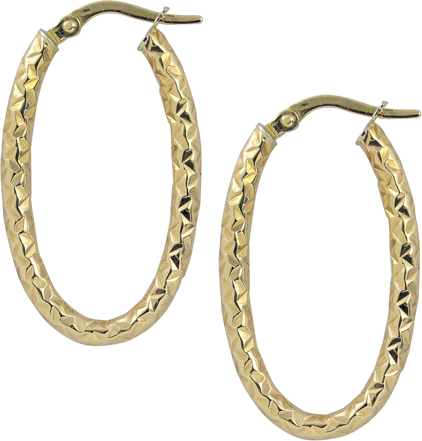10k Yellow or White Gold Diamond-cut Oval Hoop Earrings - Image 2