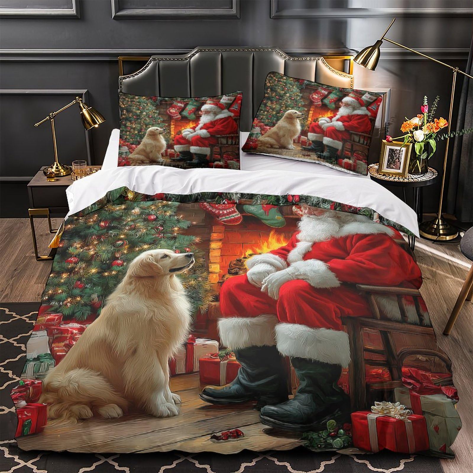 Housse de couette Noël 3D en microfibre ultra douce avec zip robuste