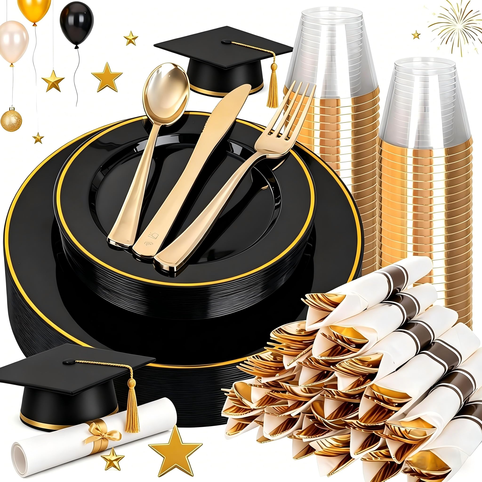 Gold & Clear Dinnerware Set - 350 Pcs for 50 Guests -10