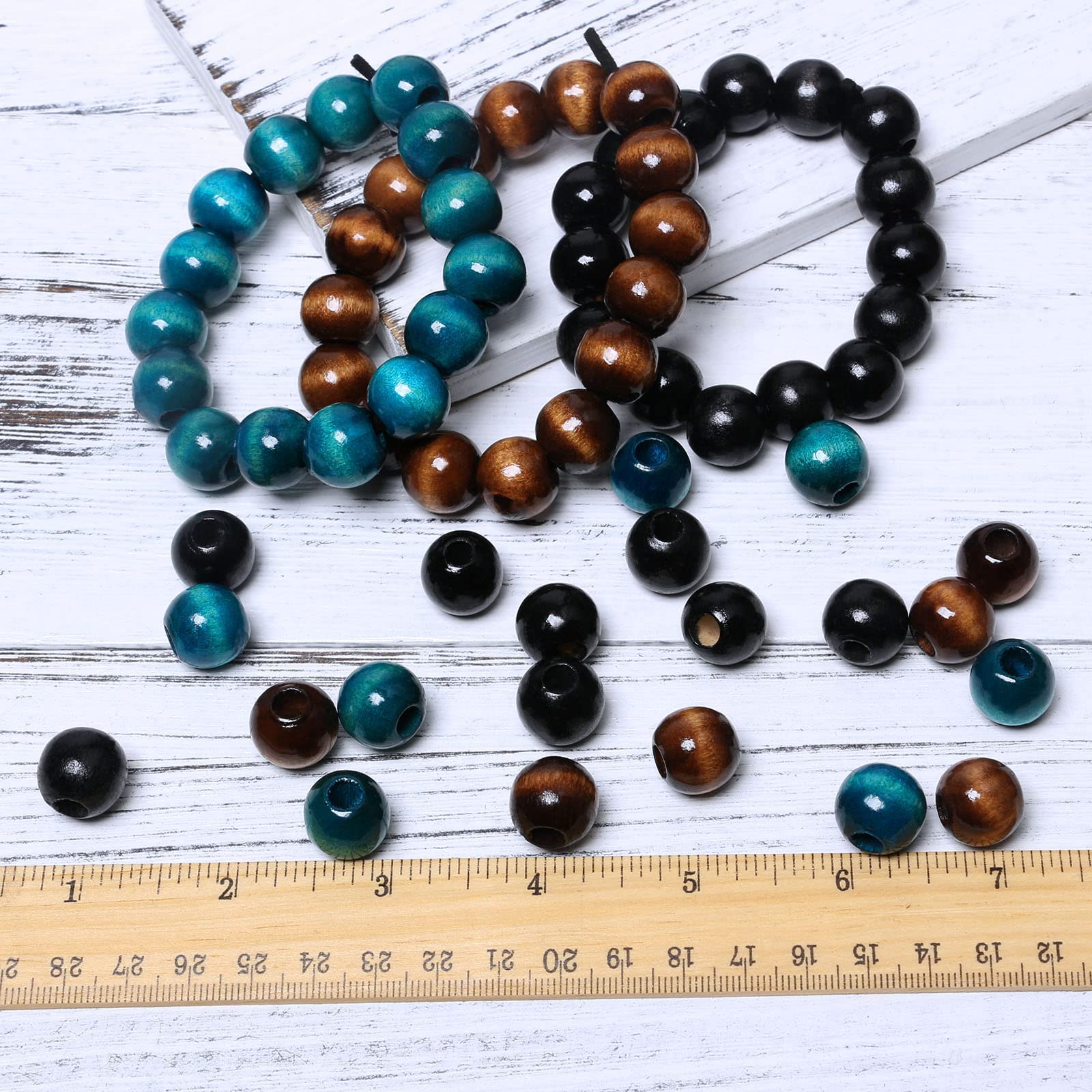 Makramee-Holzperlen Set – 60 Stück, 1,9 Cm, Blau & Braun, Mit Großem 9 Mm Loch Für Schmuck & Deko