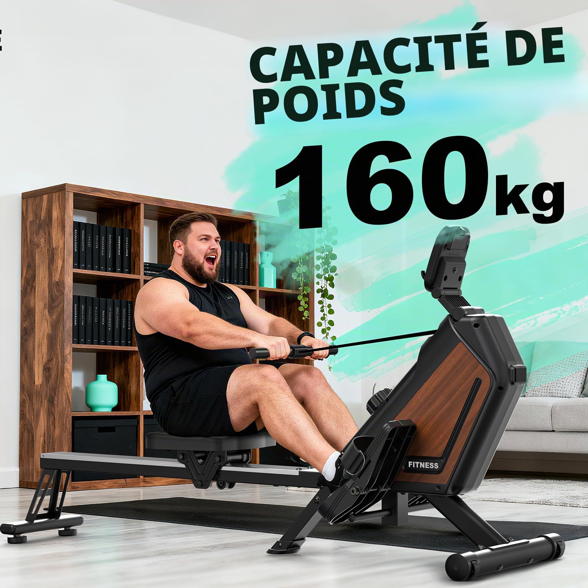 Rameur magnétique pour la maison, 16 niveaux de résistance, rameur silencieux pour entraînement cardio, connexion par application, charge maximale de 160 kg, rangement vertical