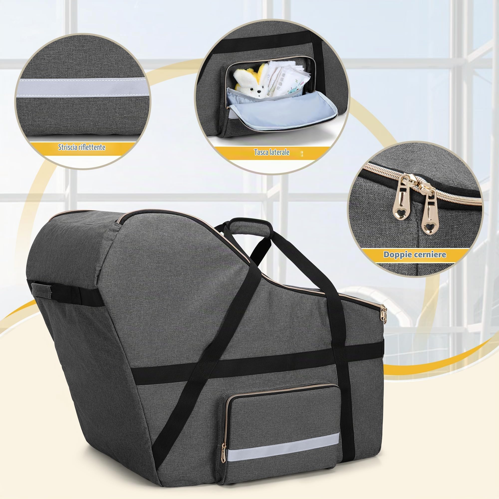 Teamoy Borsa da Viaggio per Seggiolino Auto, Grigio (Solo Borsa) | Borsa da Trasporto per Seggiolino Auto Compatibile con Tutti i Seggiolini Auto e Base Nuna Pipa