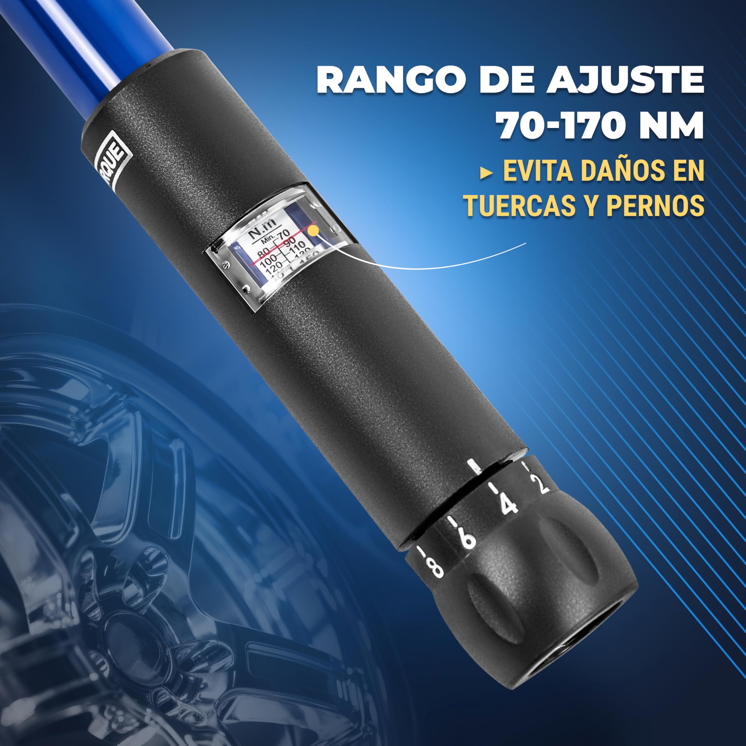 S&R Llave Dinamométrica 1/2 (70-170 Nm) Llaves Ruedas Auto Cruzada de 23.5 cm para Coches. Llave cruzada con 3 zócalos de 17, 19, 21 mm en acero CR-V en Caja Sólida