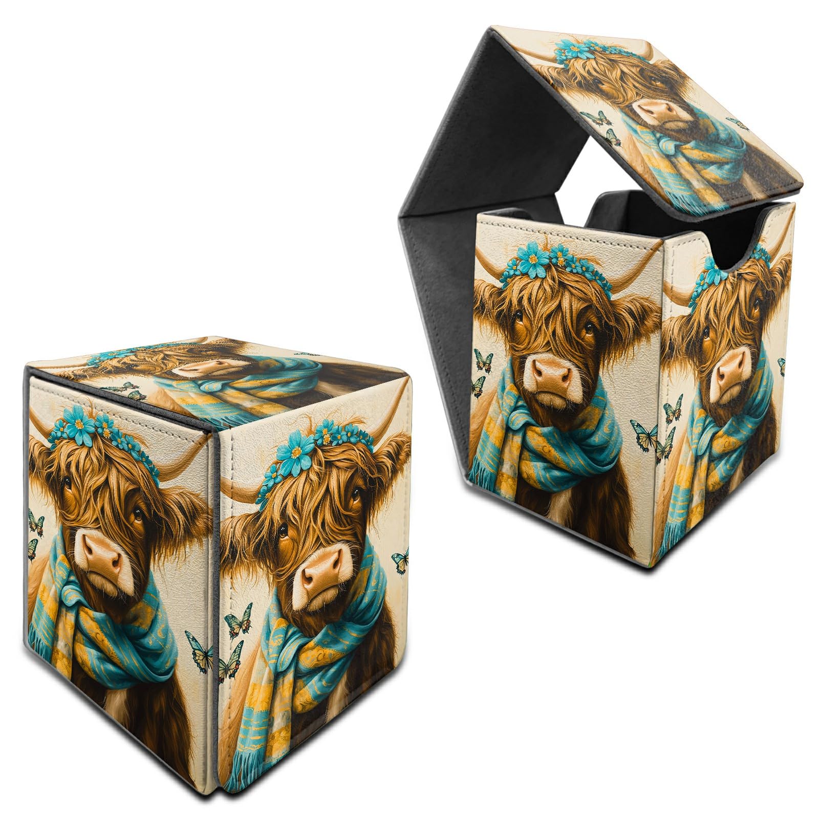 RWUTYTIUL for MTG Commander Deck Box, Storage Box Fits 100+ Sleeved Cards, Leather Strong Magnet Card Deck Case Holder for Board Game Magic MTG TCG CCG Sports Baseball, Blue Towel Cow — image 1