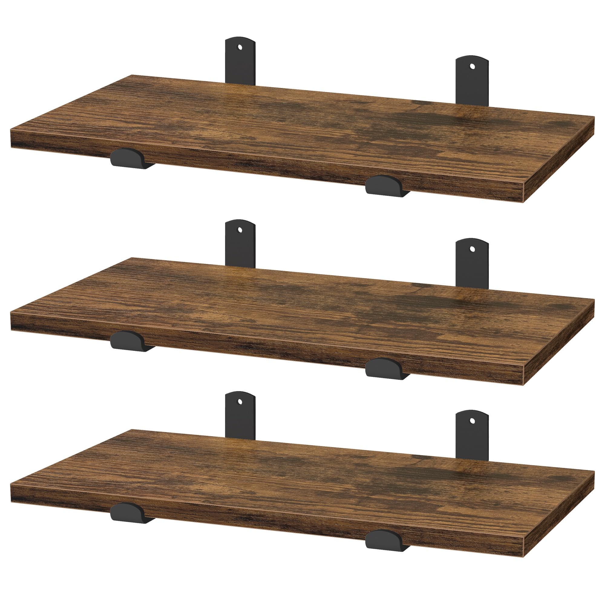 SONGMICS Floating Shelves, Decorative Wall Shelf, Modern Style, for Bedroom, Living Room, Dining Room, Kitchen, Max. Load 10 kg, 21.3 x 40 x 10 cm, Set of 3, Rustic Brown and Matte Black LWS140KD01-3J — image 1