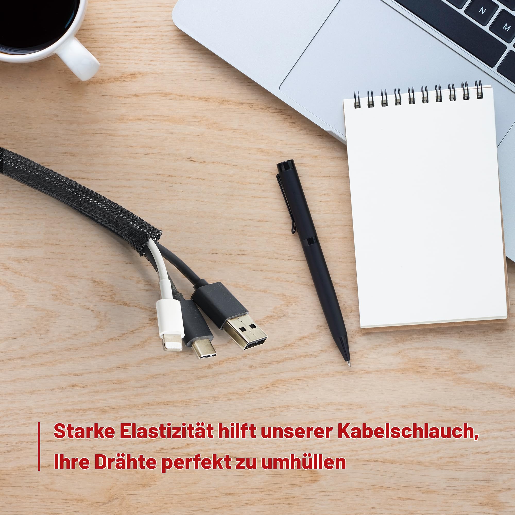 RED WOLF 25mm-3m Kabelschlauch Selbstschließend Schwarz, Gewebter Kabelmantel Anti-Kratzer Kabelstrumpf Für TV Computer Haus Elektrisch Automobil Kabelschutz Flexibel Kabelmanagement Kabel Sleeve