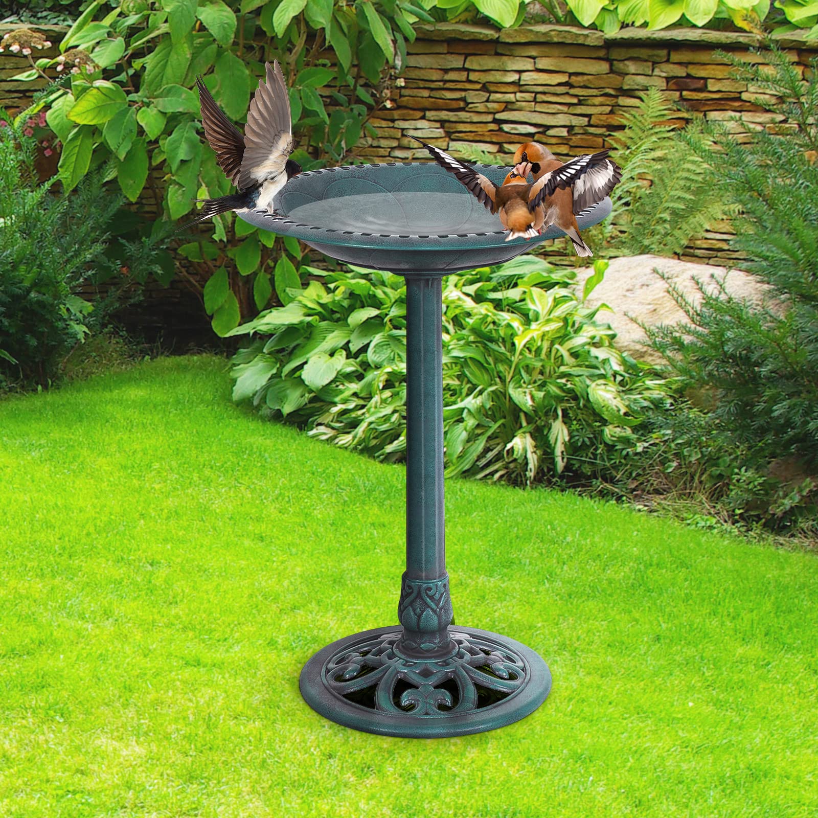 COSTWAY Mangiatoia per Uccelli, Vasca per Uccelli Autoportante da Esterno con Supporto, Stazione di Alimentazione per Uccelli per Balcone Giardino Cortile Patio (Verde)