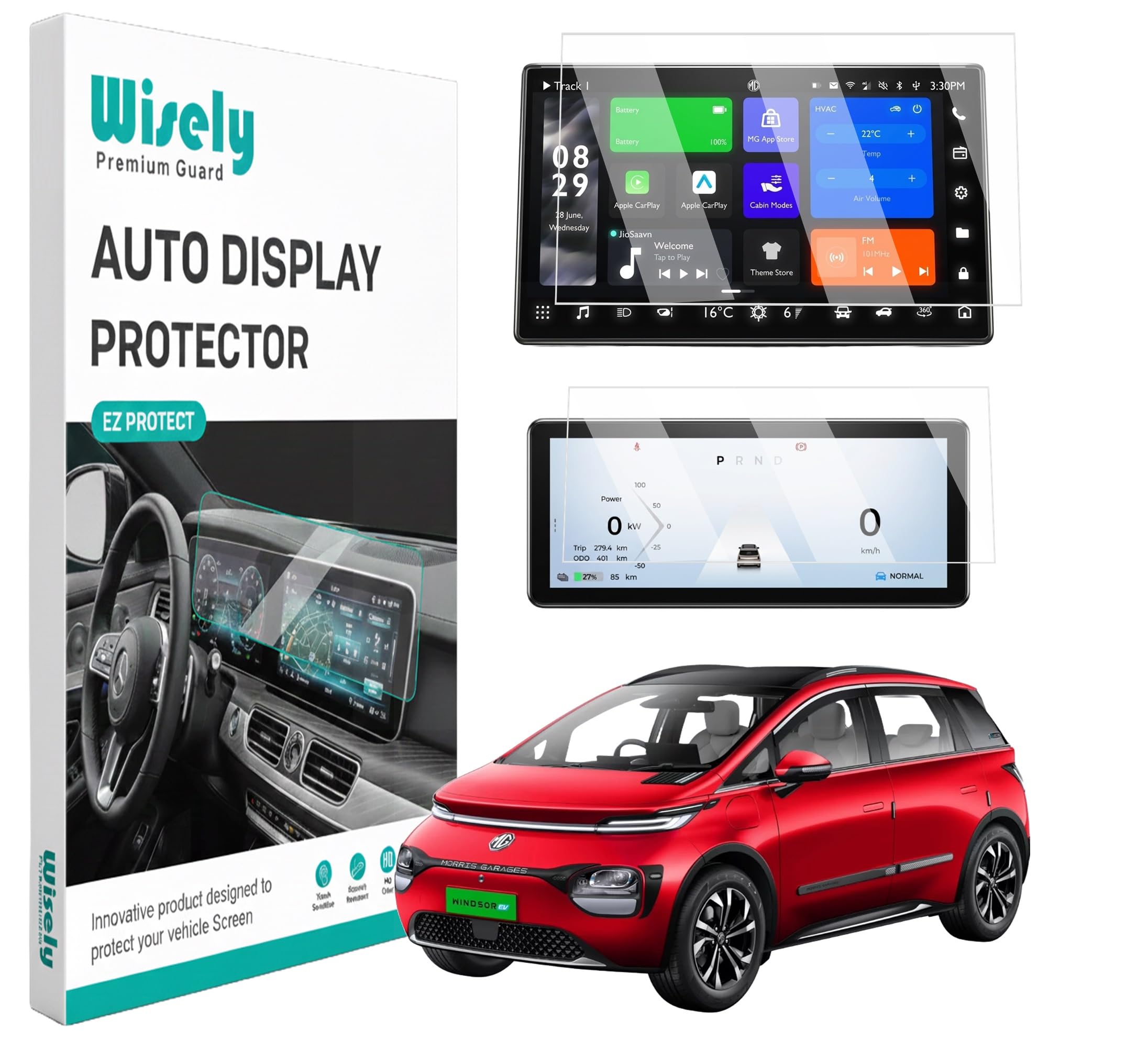 Wisely |2Pcs| Screen Guard for MG WINDSOR EV & EV PRO (2024-25) Car EXCLUSIVE - ESSENCE - EXCLUSIVE/ESSENCE PRO - 15.6 Inch Display Infotainment System + 8.8 Inches Instrument Cluster Protector - Stereo Accessories - Touch Responsive - HD Clear-image-11