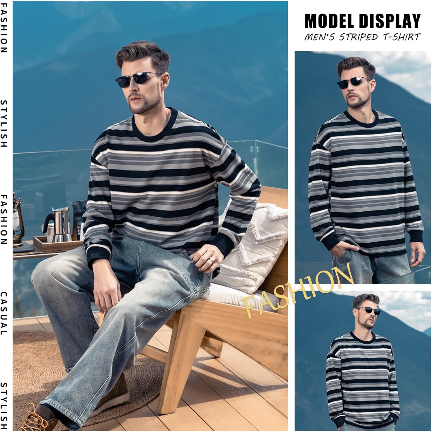 Striped Long Sleeved T-Shirt for Men Spring Casual T-Shirt for Men Retro Autumn Pullover Stripe tee Shirt - Image 7