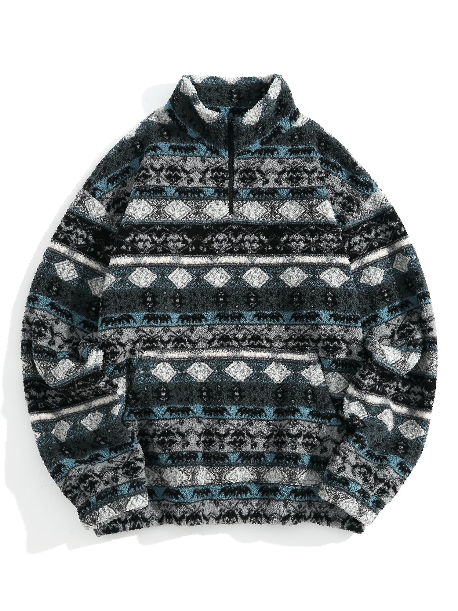 ZAFUL Men 1/4 Zipper Ethnic Aztec Fleece Unisex Winter Sweatshirt Tops 2026