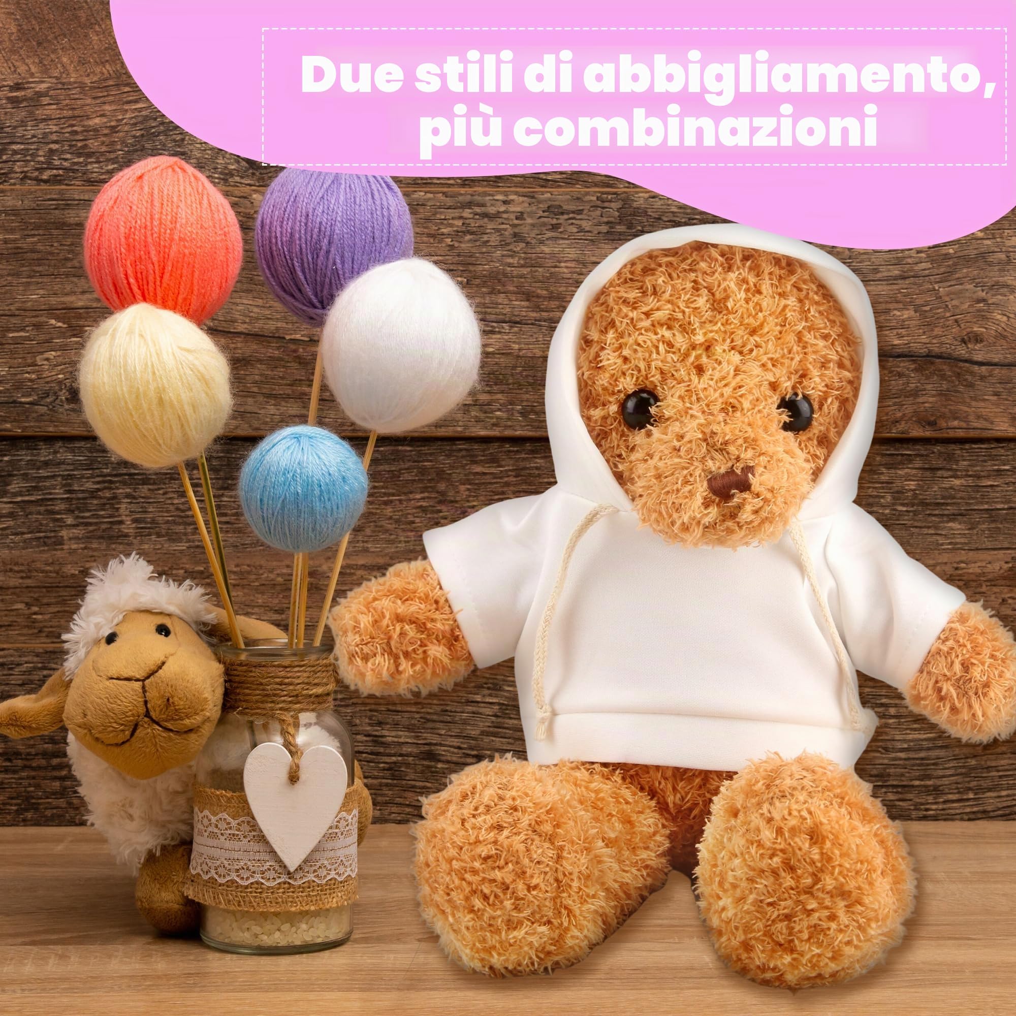 Confezione da 12 vestiti bianchi a sublimazione per orso ripieno, include 6 magliette bianche con cappuccio e 6 magliette vuote per bambole per bambole da 35-45 cm fai da te