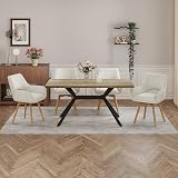 WAFTING Chaise Pivotante 360°Salle à Manger Lot de 4, Pieds en Bois, Beige - 2