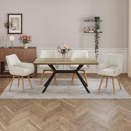 WAFTING Chaise Pivotante 360°Salle à Manger Lot de 4, Pieds en Bois, Beige - 2