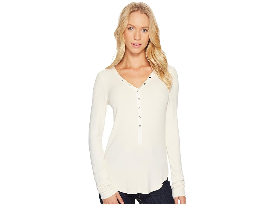 

Three Dots Viscose Rib Henley (Cream) Women's Clothing, Beige