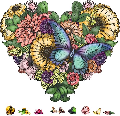 Miniatura 1 de ZenChalet - Rompecabezas de corazón de flores de 1000 piezas para adultos - Rompecabezas de madera desafiantes para adultos - Sorprende a tus amigos