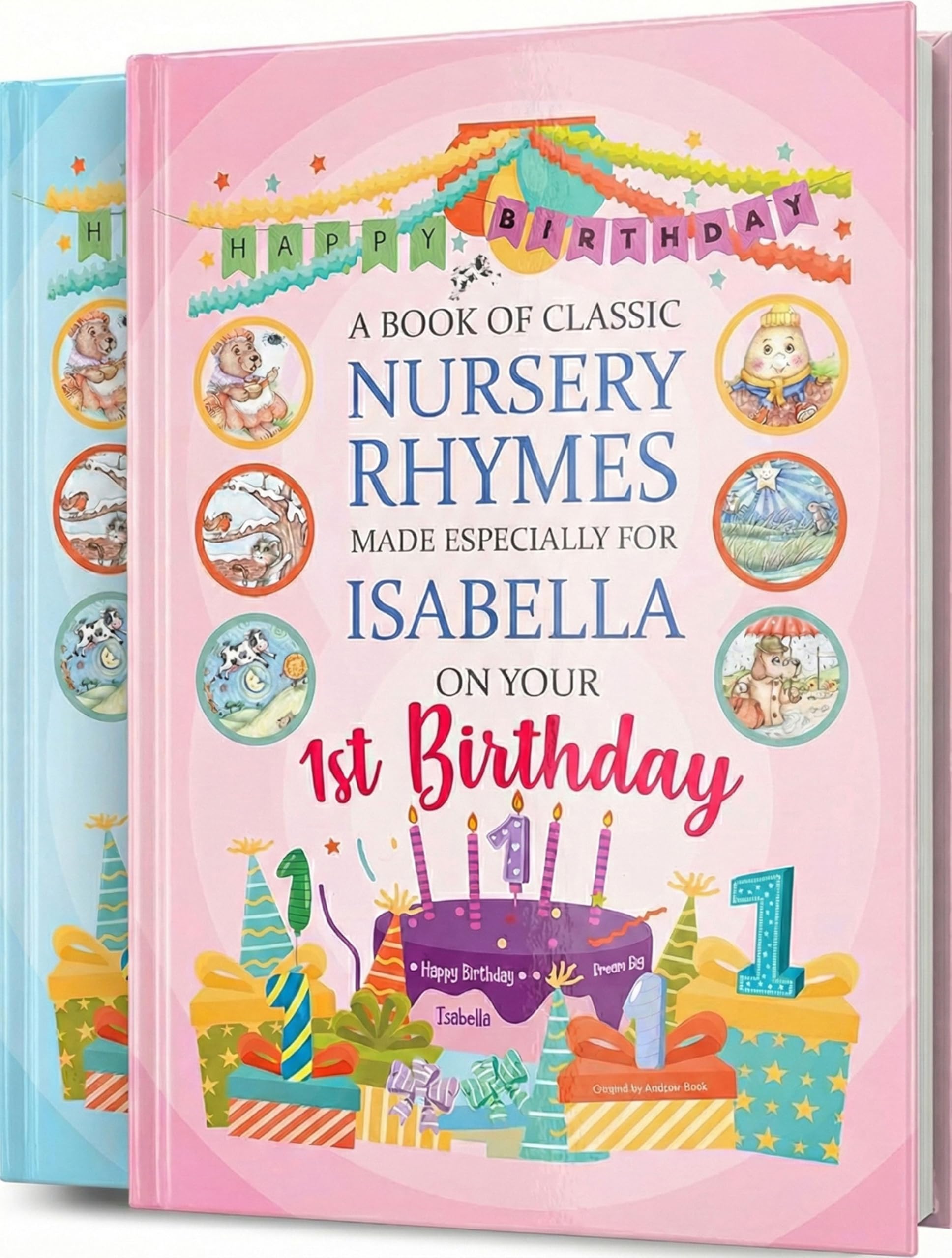 First Birthday Personalised Keepsake Book of Classic Nursery Rhymes Custom Made for Baby. 1st Milestone