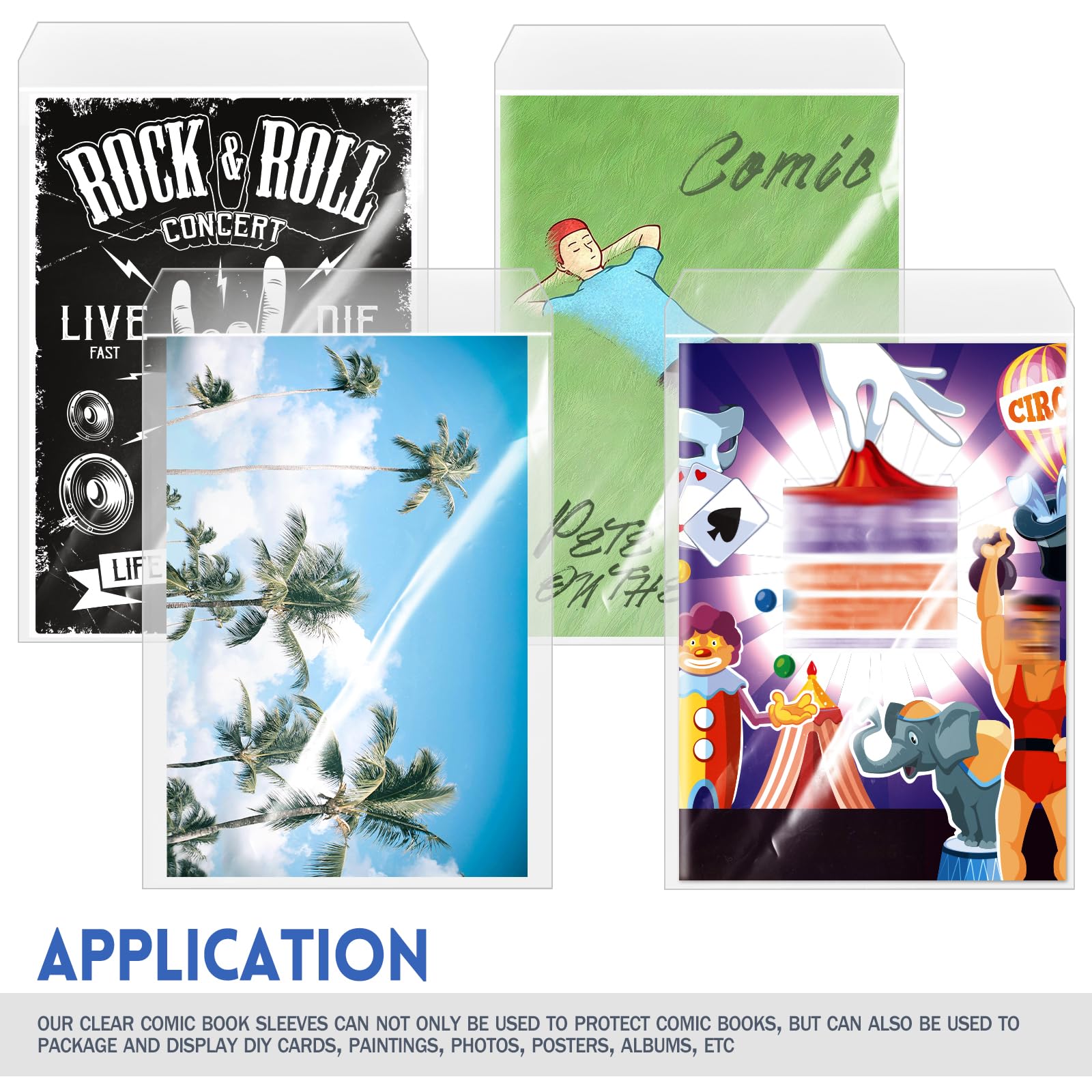 50 Sets Current Size Comic Book Bags and Boards, Reusable Transparent Comic Book Sleeves with Double-Sided White Cardboard Regular Comics Magazine Storage for Collector Small Business