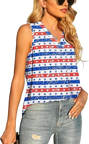 QUEZHU - Camiseta sin mangas de verano, blusa de gasa para mujer, holgada, casual y con cuello en V
