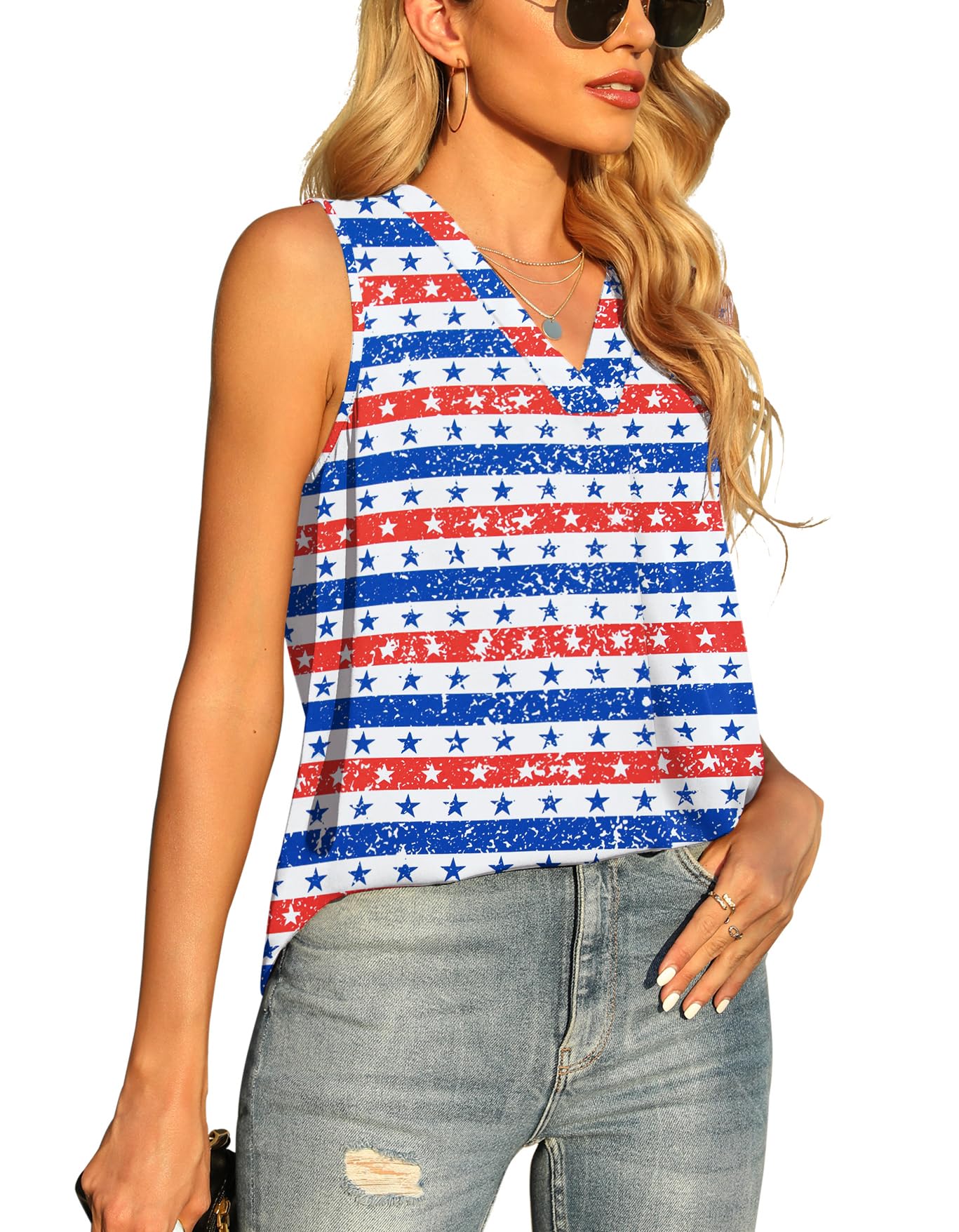 QUEZHU Womens Summer Sleeveless Chiffon Tank Tops Blouse Loose Casual V Neck Blouses Shirt