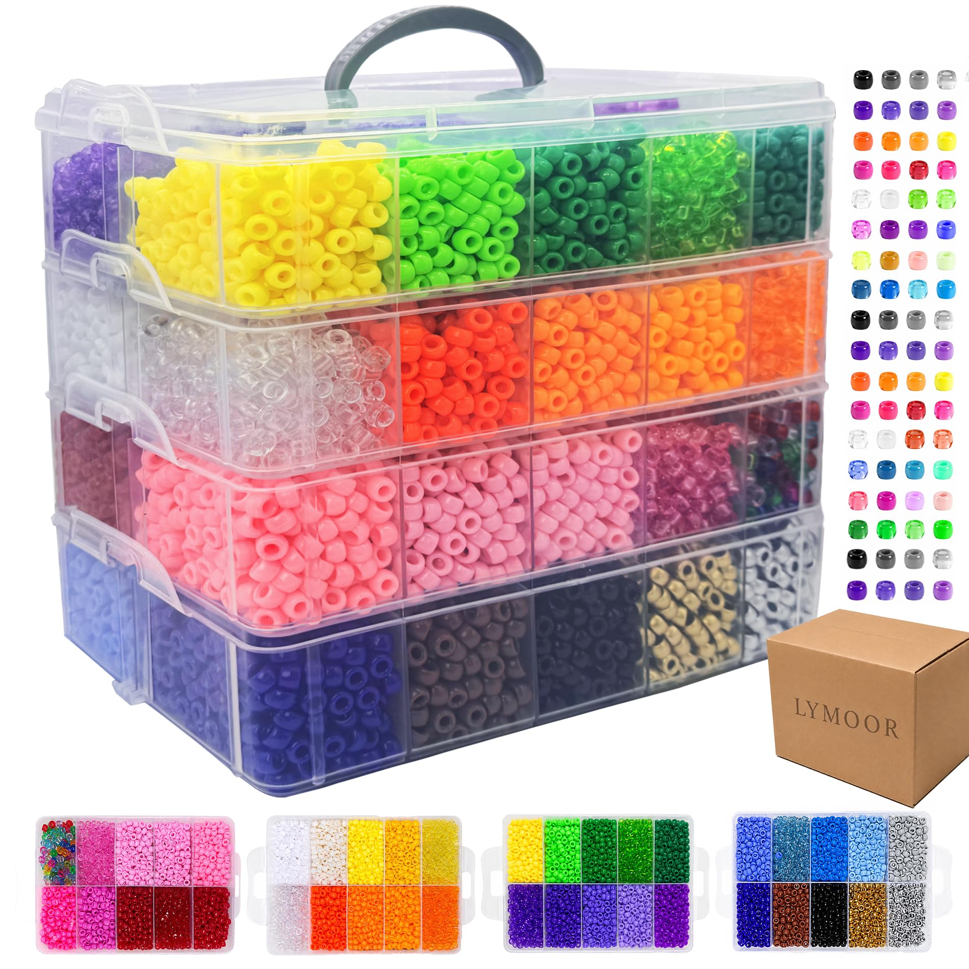 13300 perline pony, 3,5 kg, perline Kandi saturazione per la creazione di bracciali, perline per capelli per trecce, kit di braccialetti dell'amicizia in 40 colori, per regali artigianali, ricchi