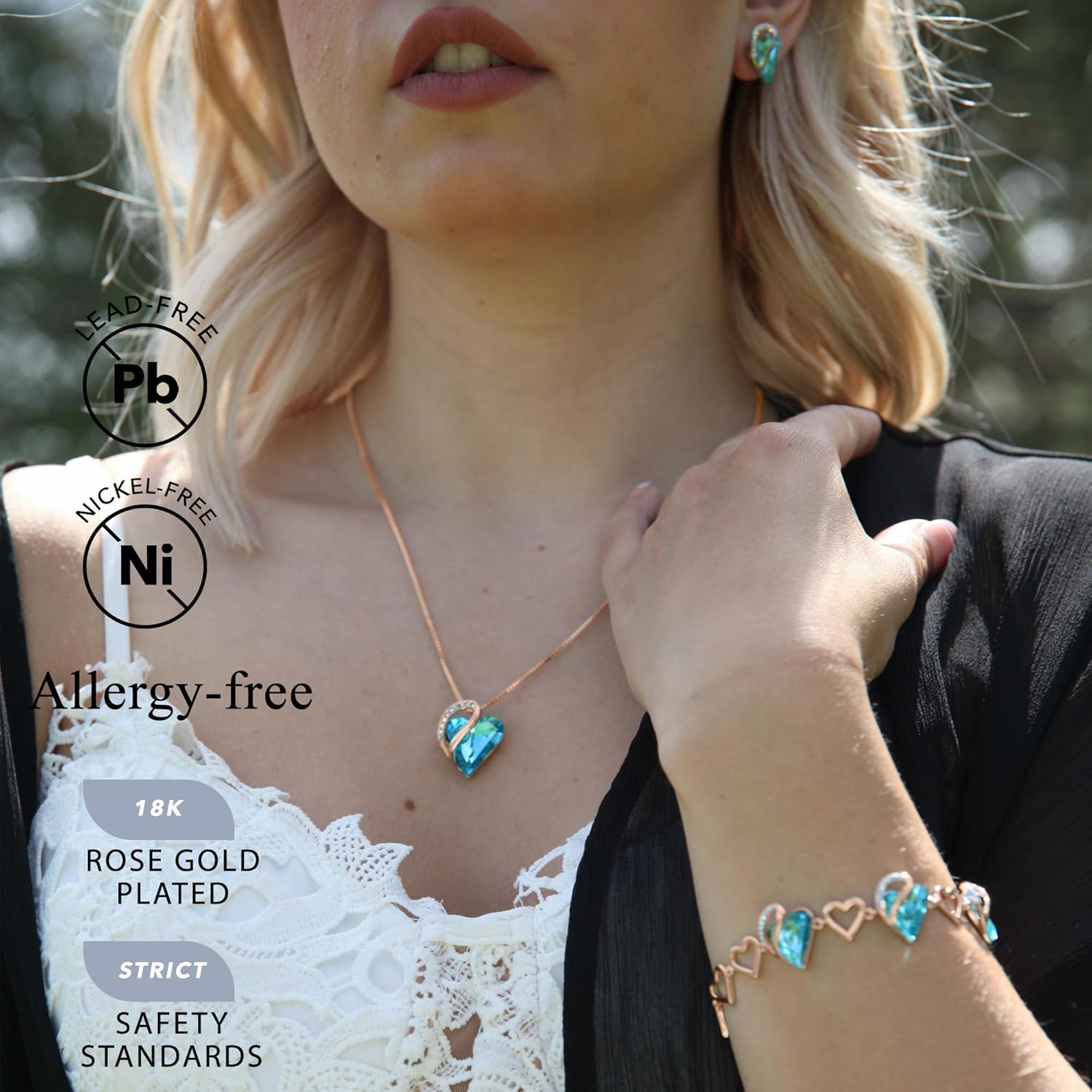 Leafael 18K Rose Gold Plated Love Heart Link Bracelet with Healing Stone Crystal, Jewellery Gifts for Women, 7" Chain + 2" Extender - Image 2