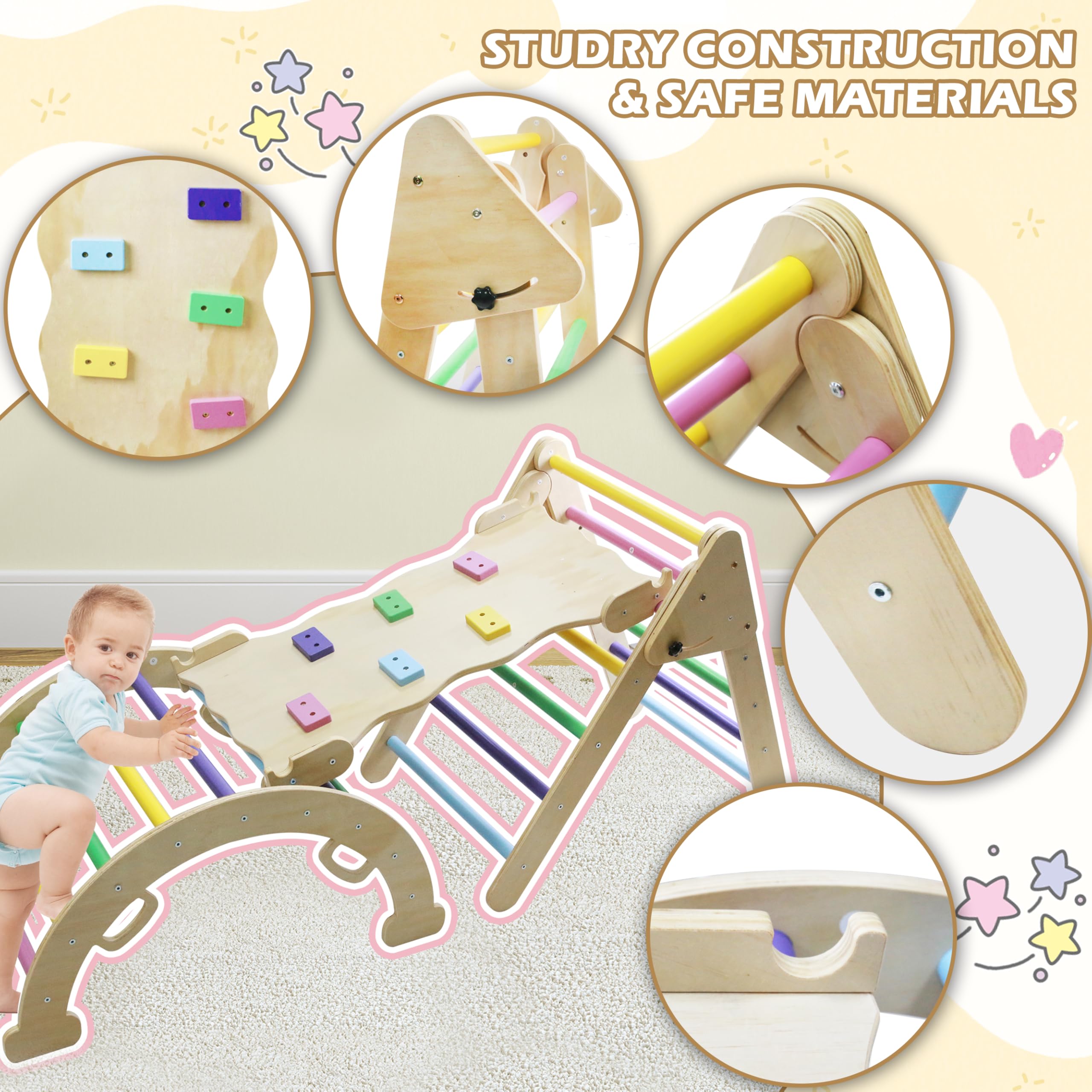 Goldshire 5in1 Wooden Climbing Toys, for Toddler Kids Playground with Arch & Ramp & Ladder, Foldable Baby Jungle Climbing Gym, Outdoor & Indoor