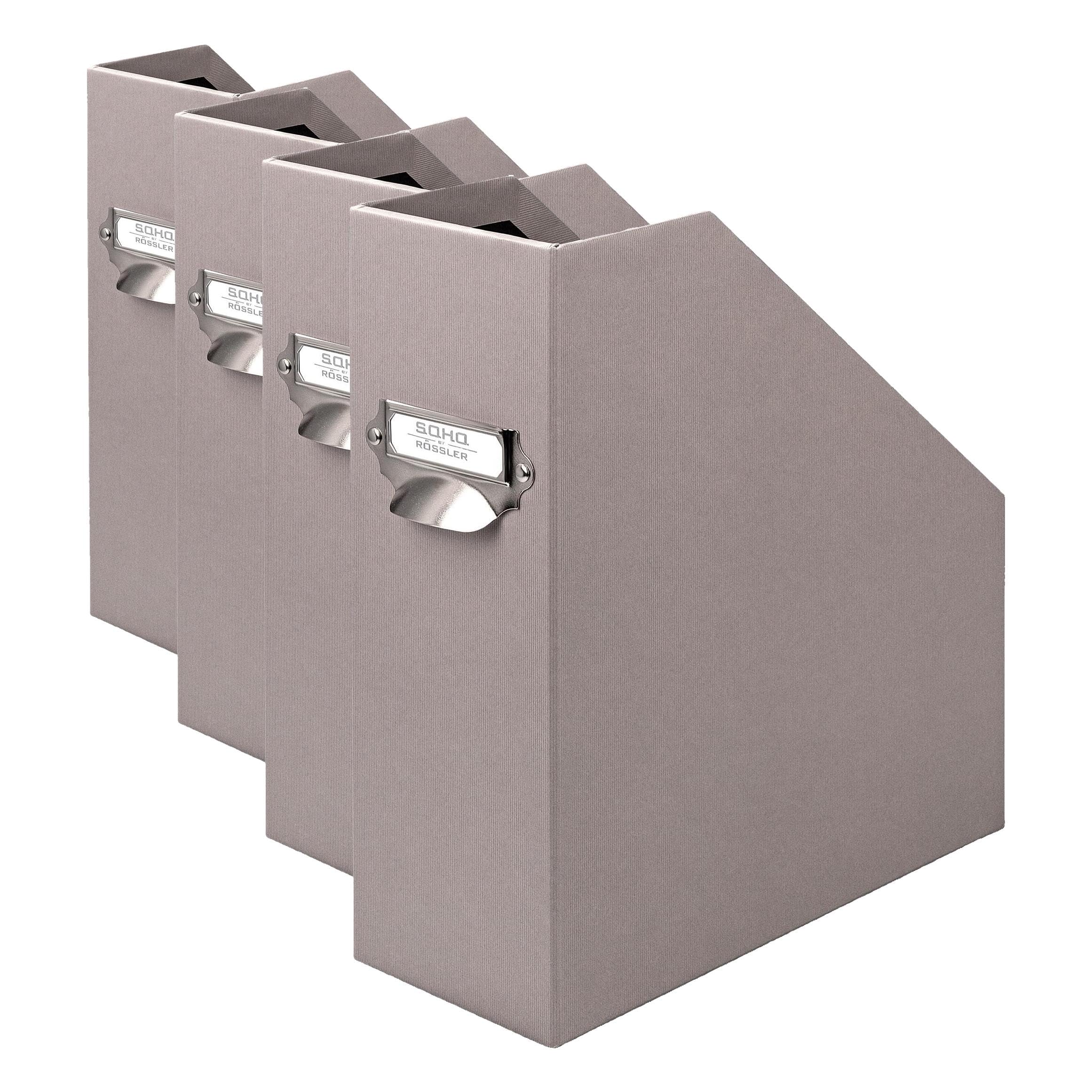 Rössler SOHO Stehsammler A4 | Stehsammler Pappe aus stabilem Karton | Büro Organizer | Schreibtisch Organizer | Zeitschriftenhalter | 315 x 260 x 115 mm | 1 Stück | Farbe: Grau | Taupe (Packung mit 4)