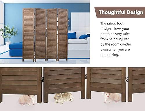 Miniatura 5 de MKDLUFEI Separadores de habitación de madera de 4 paneles y pantallas de privacidad plegables de 5.58 pies de alto, separadores de habitación para