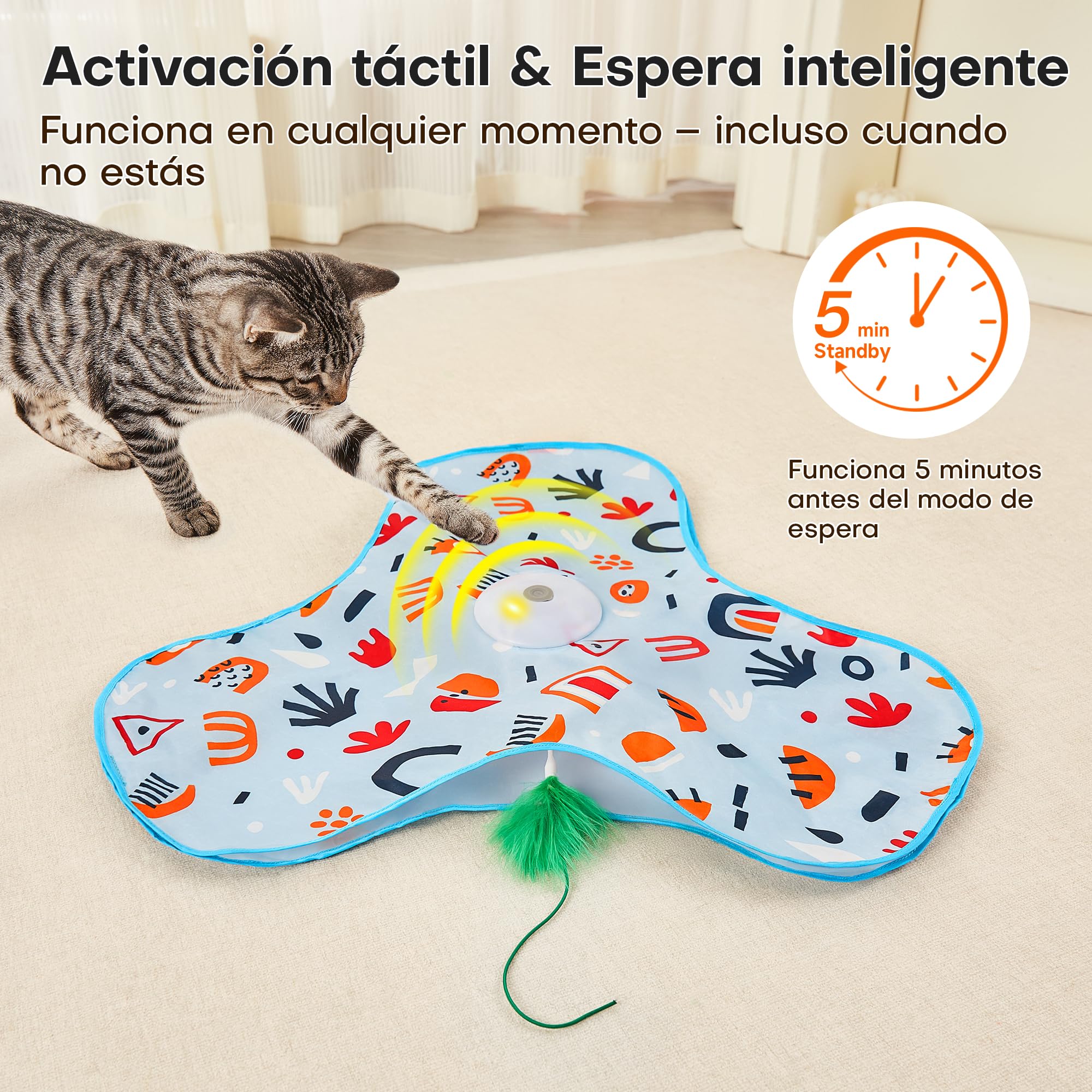 Potaroma Juguete Interactivo para Gatos – Juguete Automático Recargable con Plumas Móviles Ocultas, Sonido de Ratón, Activación por Toque, Ideal para Juegos y Ejercicio en Interiores Cubierta Floral