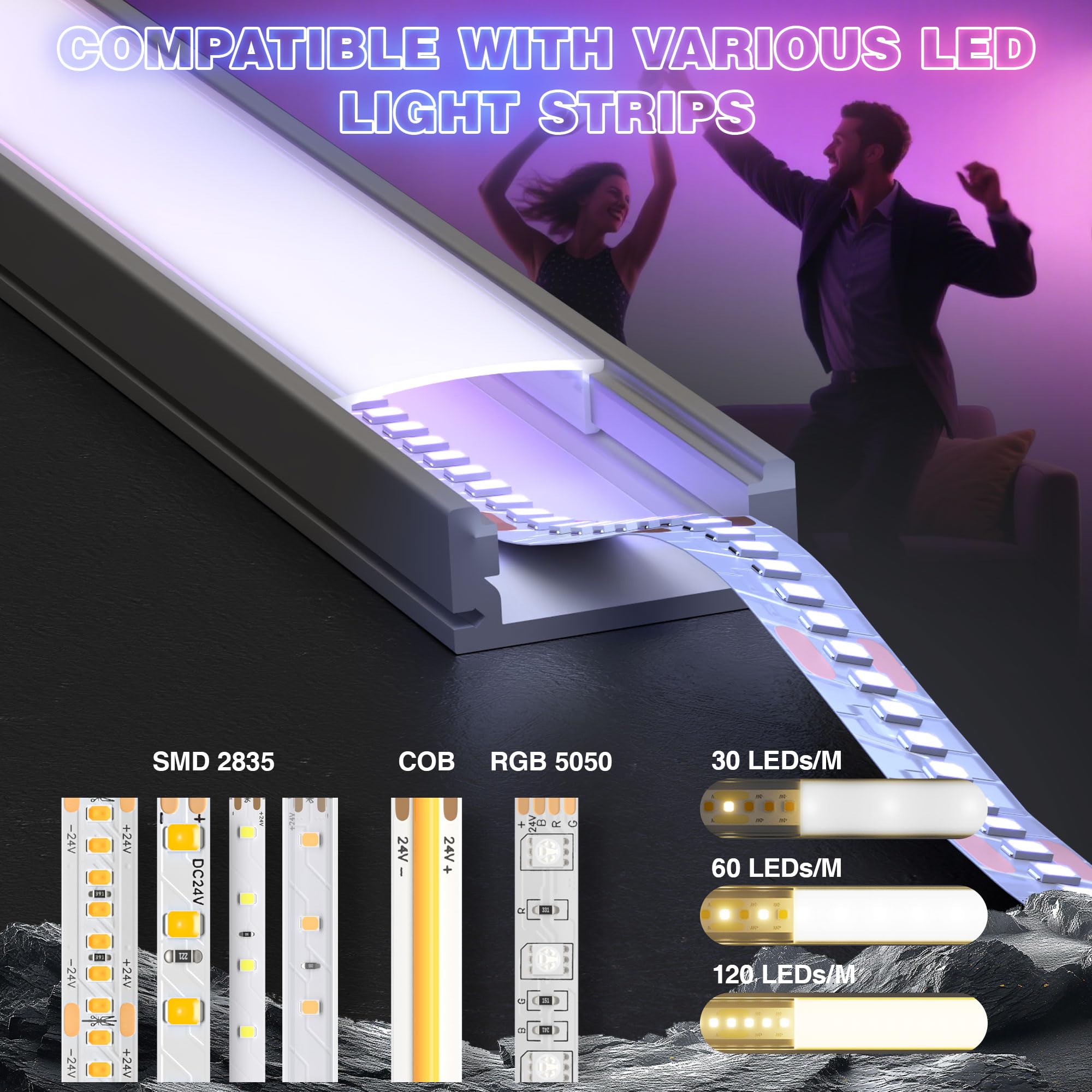 Profil LED 2 m x 10 – szyna aluminiowa 17,4 x 7 mm do taśm LED do 12 mm – aluminiowy profil w kształcie litery U z pokrywą dyfuzora – profil aluminiowy 2 m