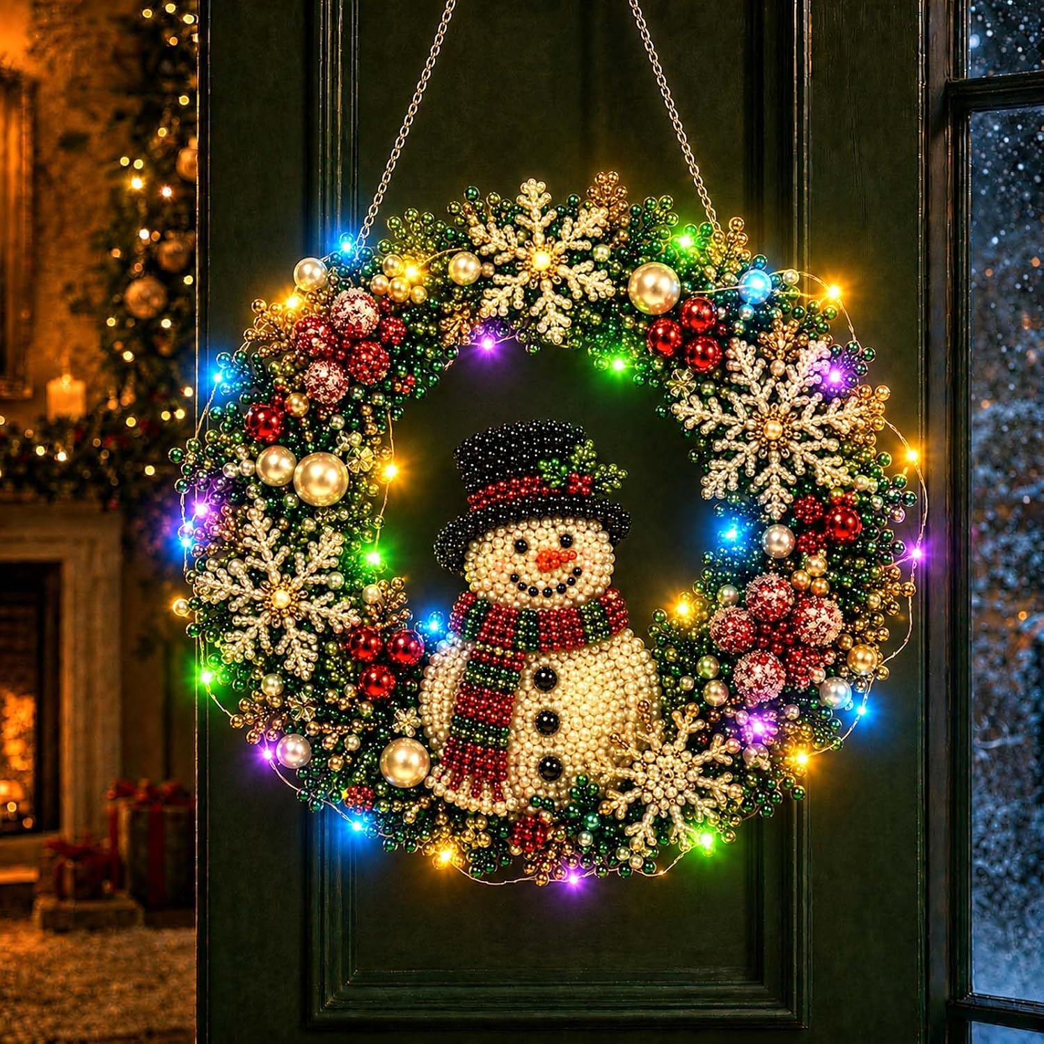 Christmas Diamond Painting Wreath Kit With LED String Lights (#D)