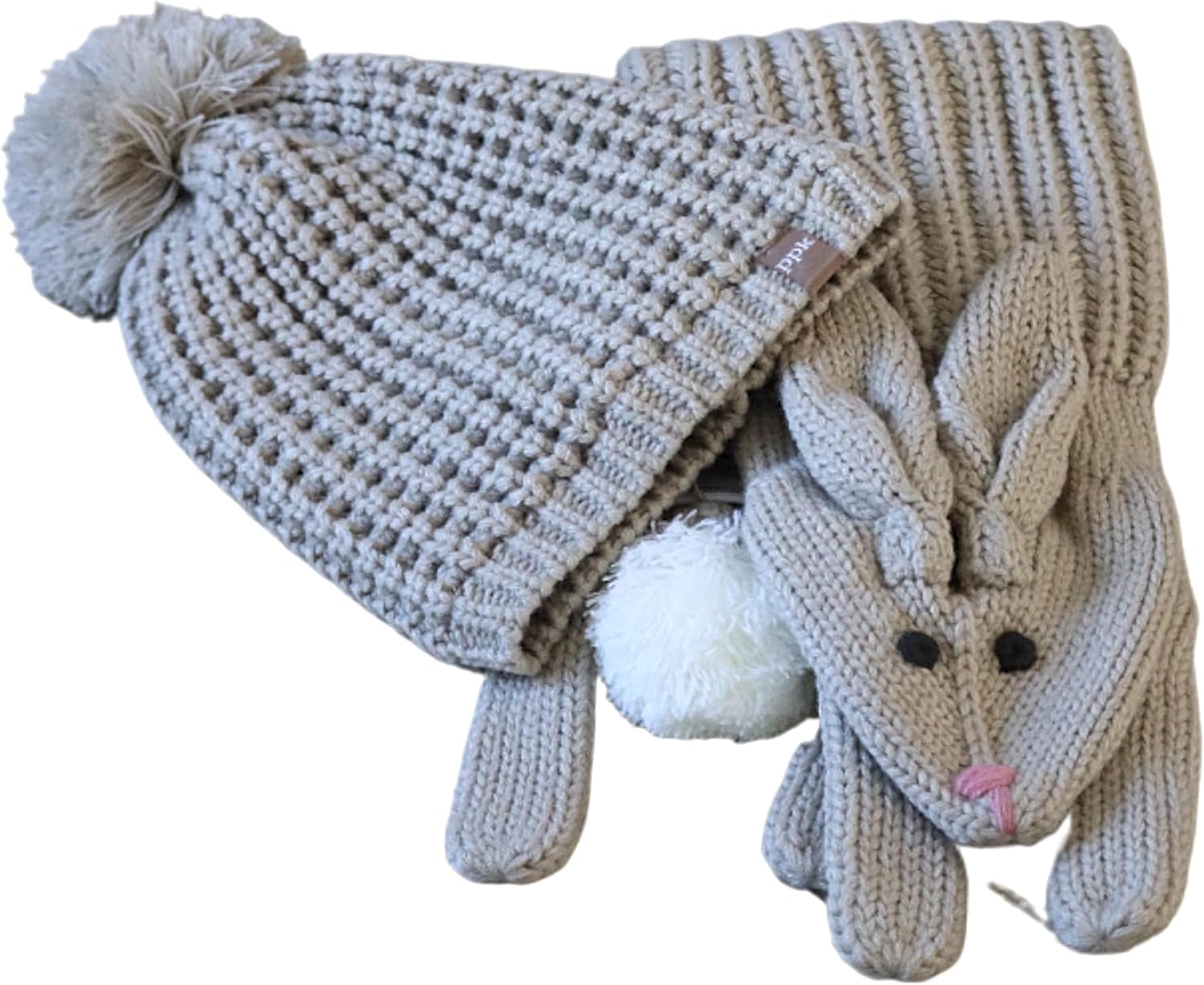 Winter Knit Beanie Scarf Set for Girls - Bunny/Oat Beige (Kids Ages 5 to 12 Y)