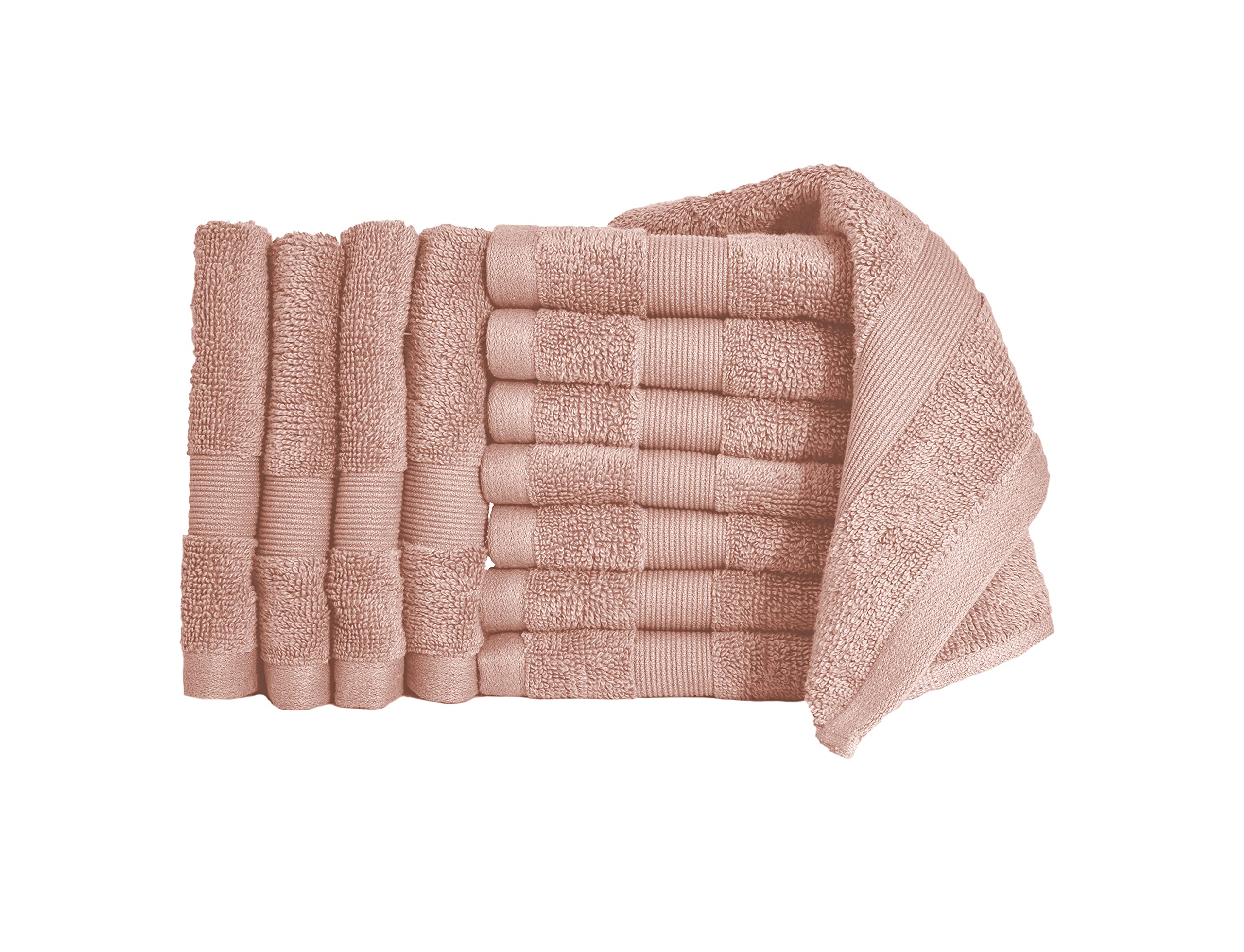 Bennett and Shea 12-Piece Luxury Washcloths, 100% Turkish Cotton Loops, Premium Towels for Bathroom, Highly Absorbent and Quick Dry Bath Towels, Extra Soft Towel Set, Rose Cloud