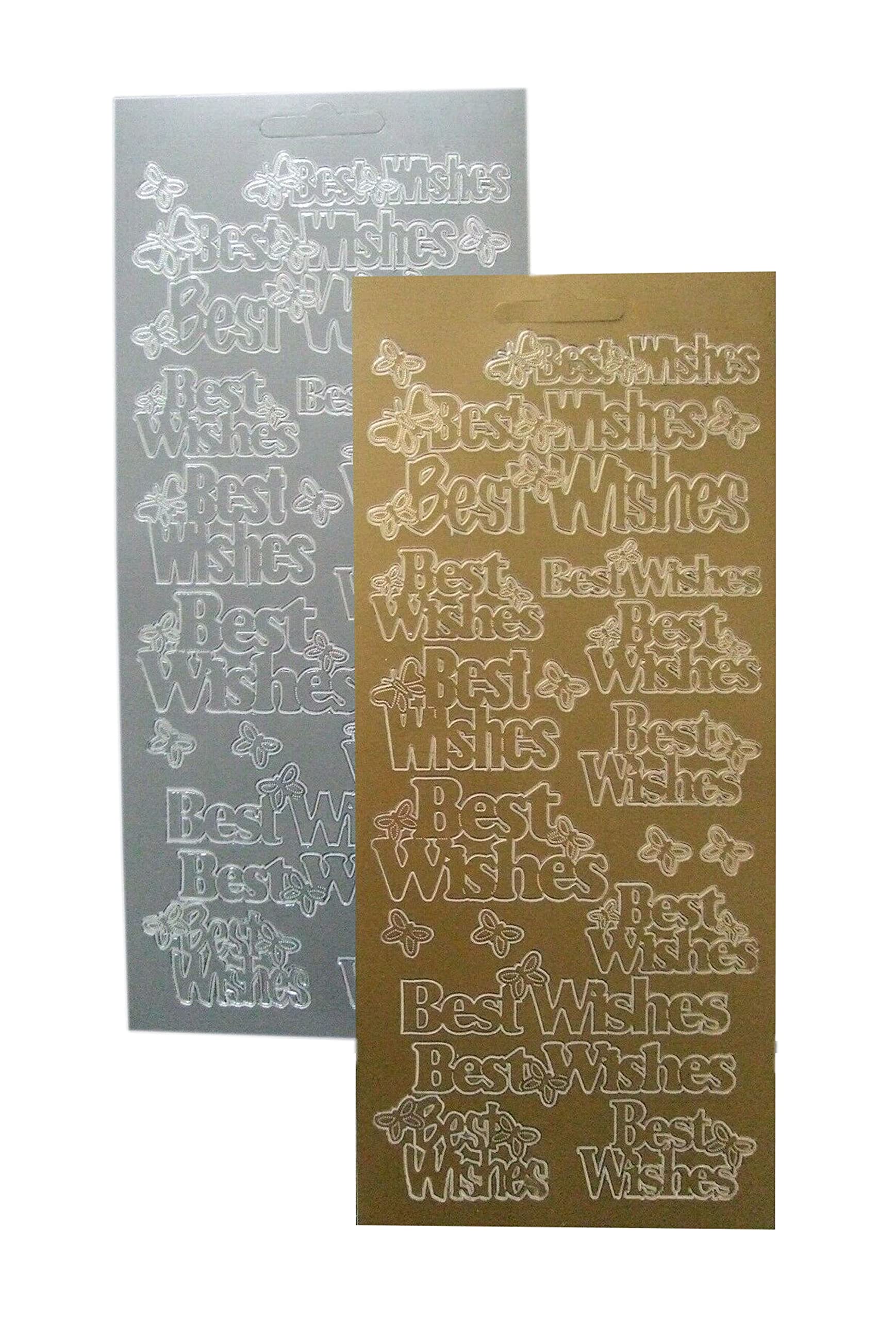 Vsorce4u 2 x Gold & Silver Sheets - Large Best Wishes Modern Peel Off Sticker Sheet for Birthday, Card Making, Scrapbooking & Art & Craft