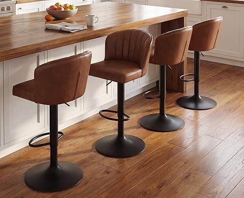 Miniatura 19 de EALSON - Juego de 2 taburetes de bar de altura de mostrador, sillas modernas de bar con respaldo, taburetes de bar tapizados en cuero con reposapiés